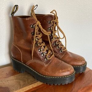 doc Martens  leona lace up block heel platform leather boots
